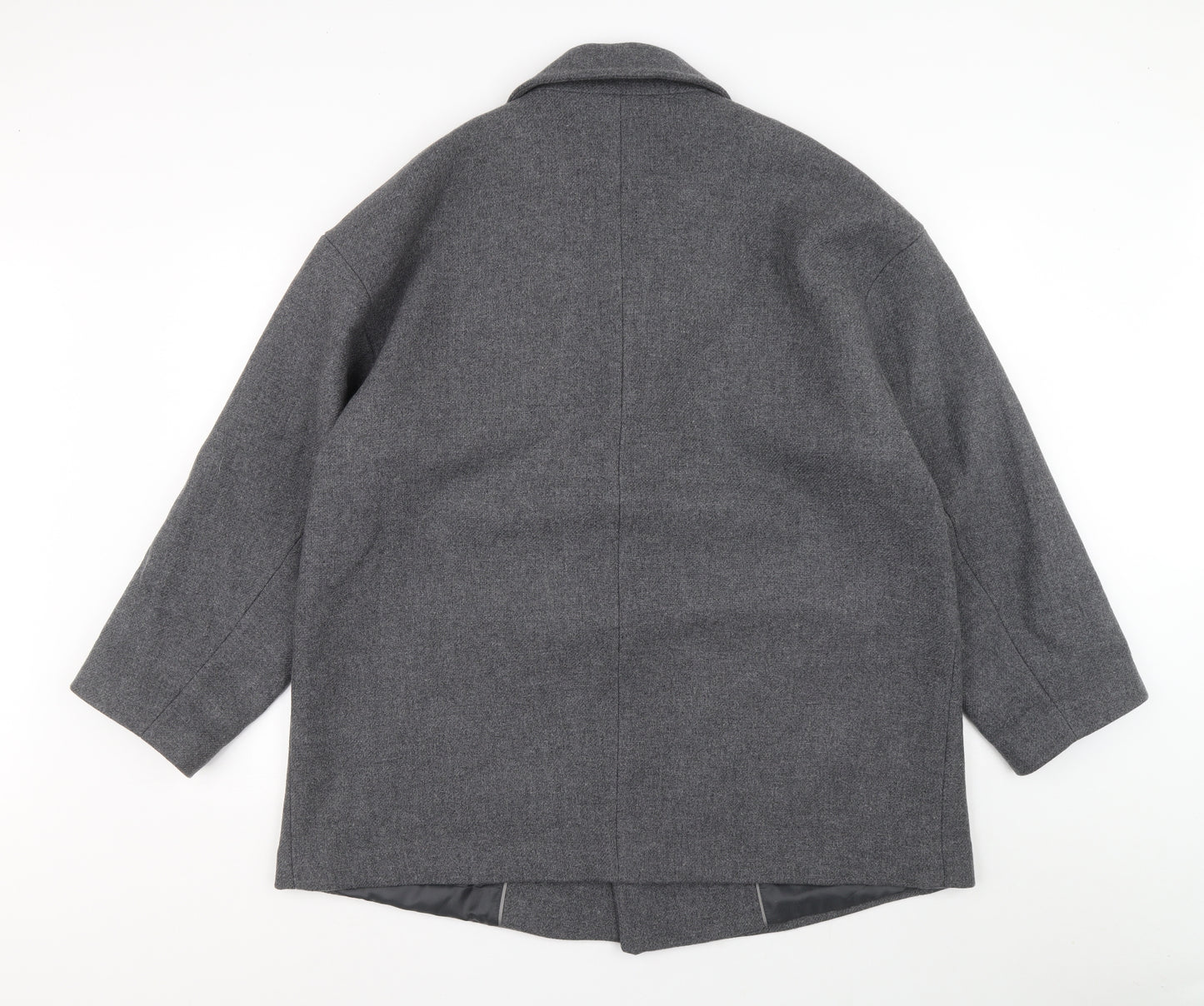 H&M Mens Grey Overcoat Coat Size L Button