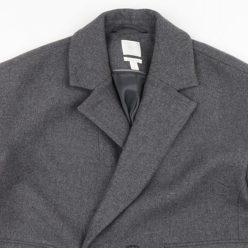 H&M Mens Grey Overcoat Coat Size L Button