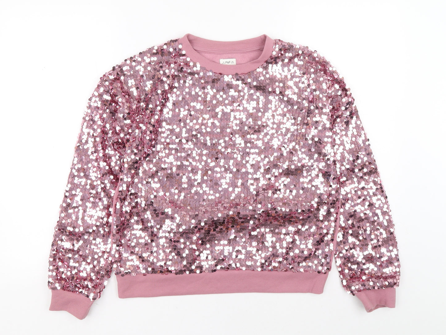 F&F Girls Pink Cotton Pullover Sweatshirt Size 12-13 Years Pullover
