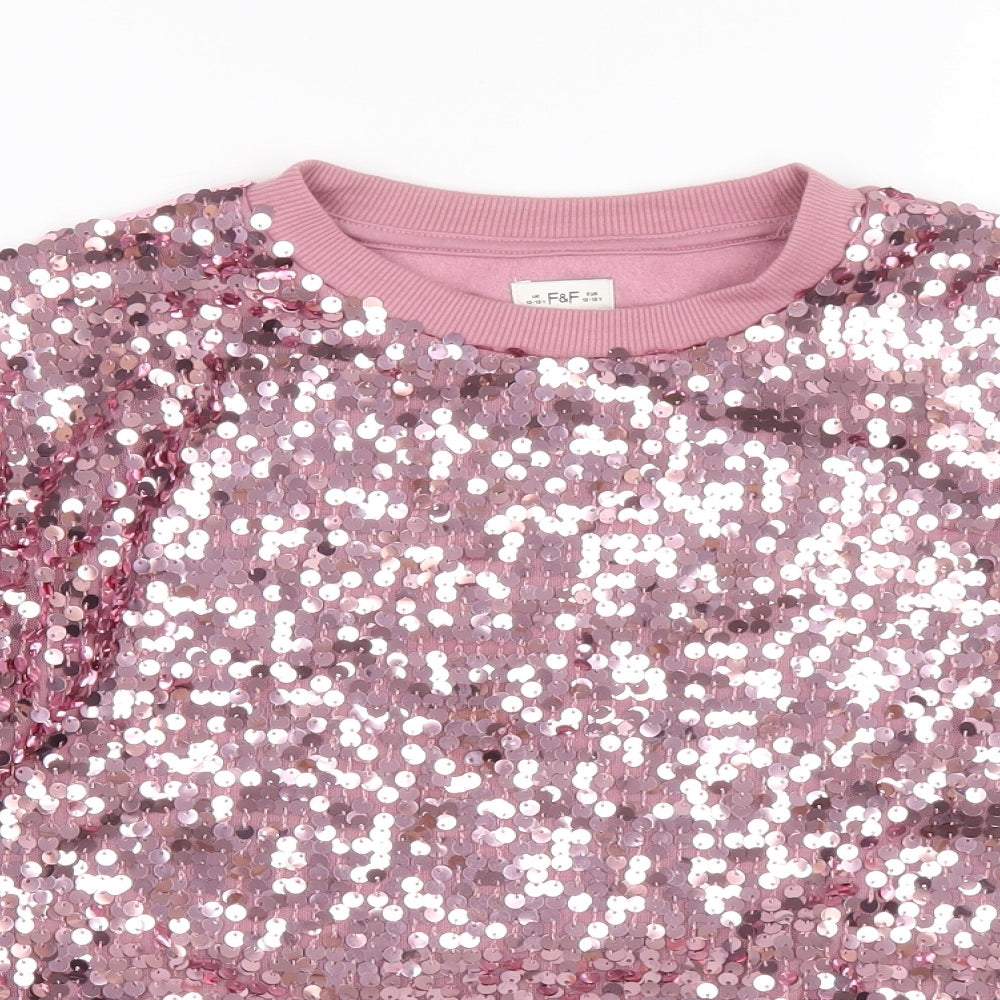 F&F Girls Pink Cotton Pullover Sweatshirt Size 12-13 Years Pullover