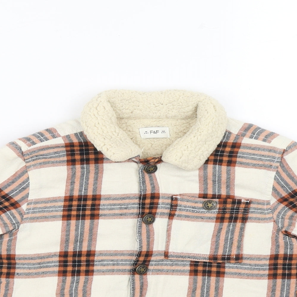 F&F Boys Multicoloured Plaid Cotton Basic Button-Up Size 3-4 Years Collared Button