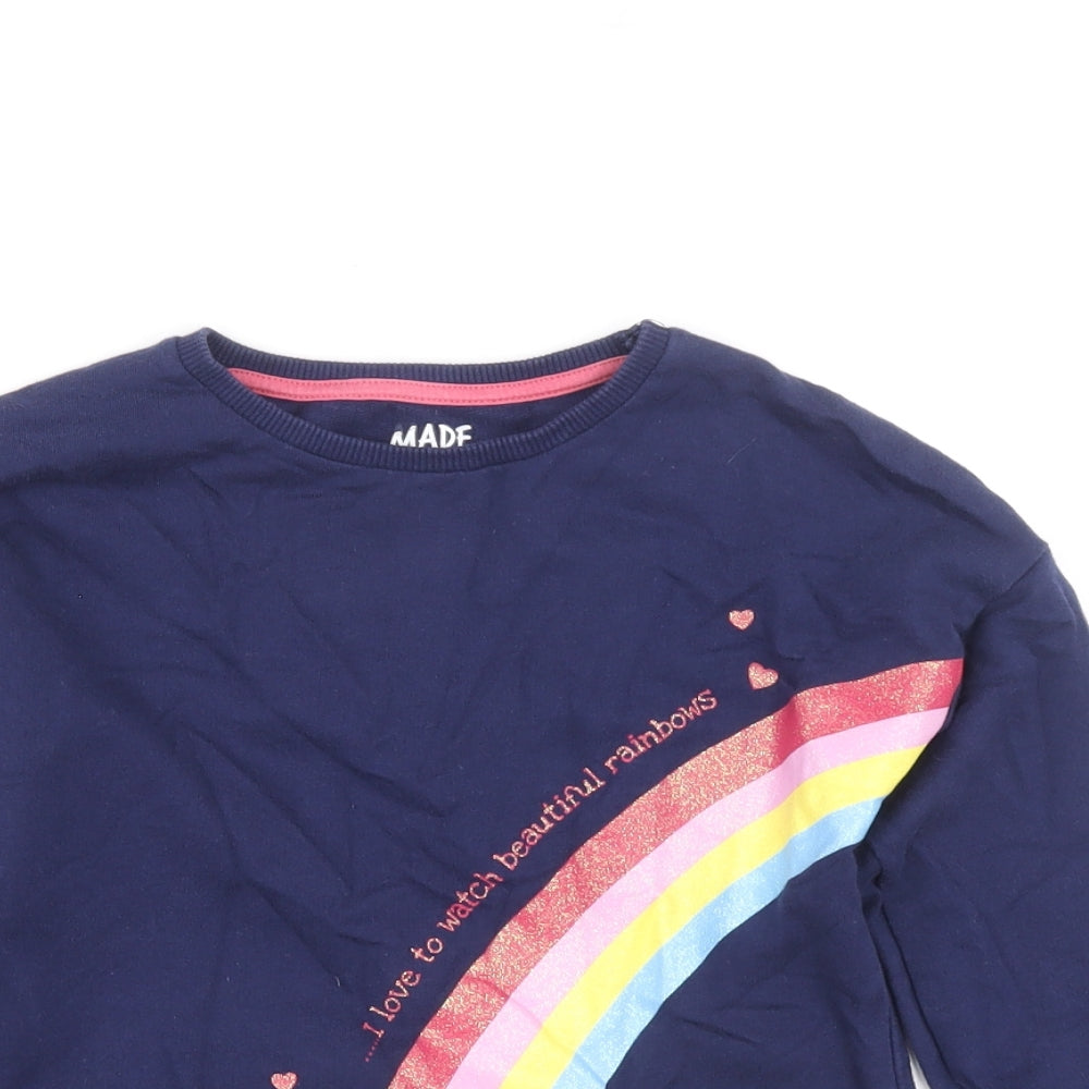 F&F Girls Blue 100% Cotton Pullover Sweatshirt Size 6-7 Years Pullover - Rainbow