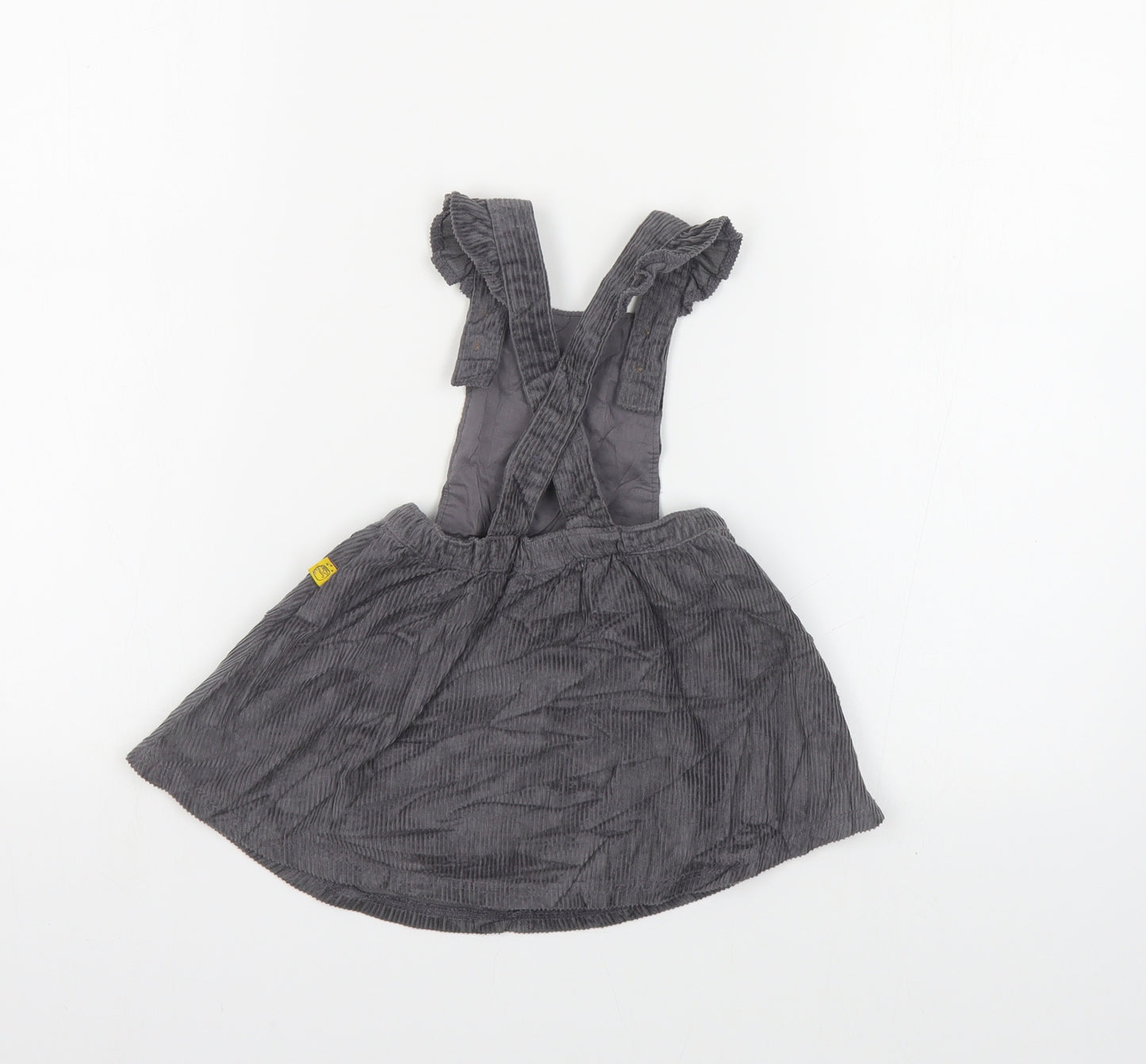 Marks and Spencer Baby Grey Cotton Pinafore/Dungaree Dress Size 9-12 Months Square Neck Button - Winnie the Pooh