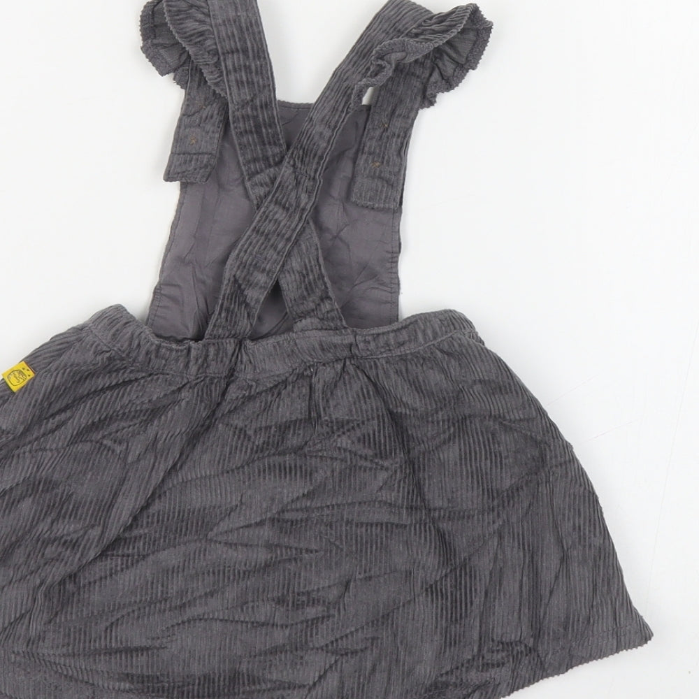 Marks and Spencer Baby Grey Cotton Pinafore/Dungaree Dress Size 9-12 Months Square Neck Button - Winnie the Pooh