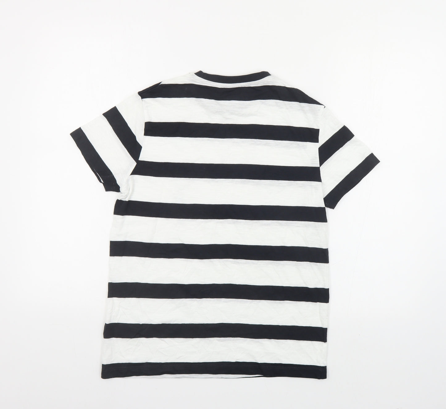 Marks and Spencer Boys White Striped Cotton Pullover T-Shirt Size 12-13 Years Crew Neck Pullover