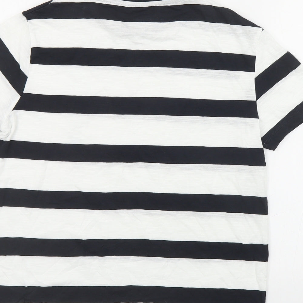 Marks and Spencer Boys White Striped Cotton Pullover T-Shirt Size 12-13 Years Crew Neck Pullover