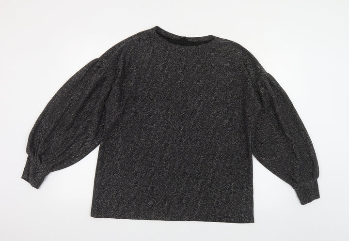 River Island Womens Black Round Neck Polyester Pullover Jumper Size S - Voluminous Sleeves