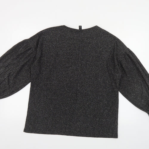 River Island Womens Black Round Neck Polyester Pullover Jumper Size S - Voluminous Sleeves