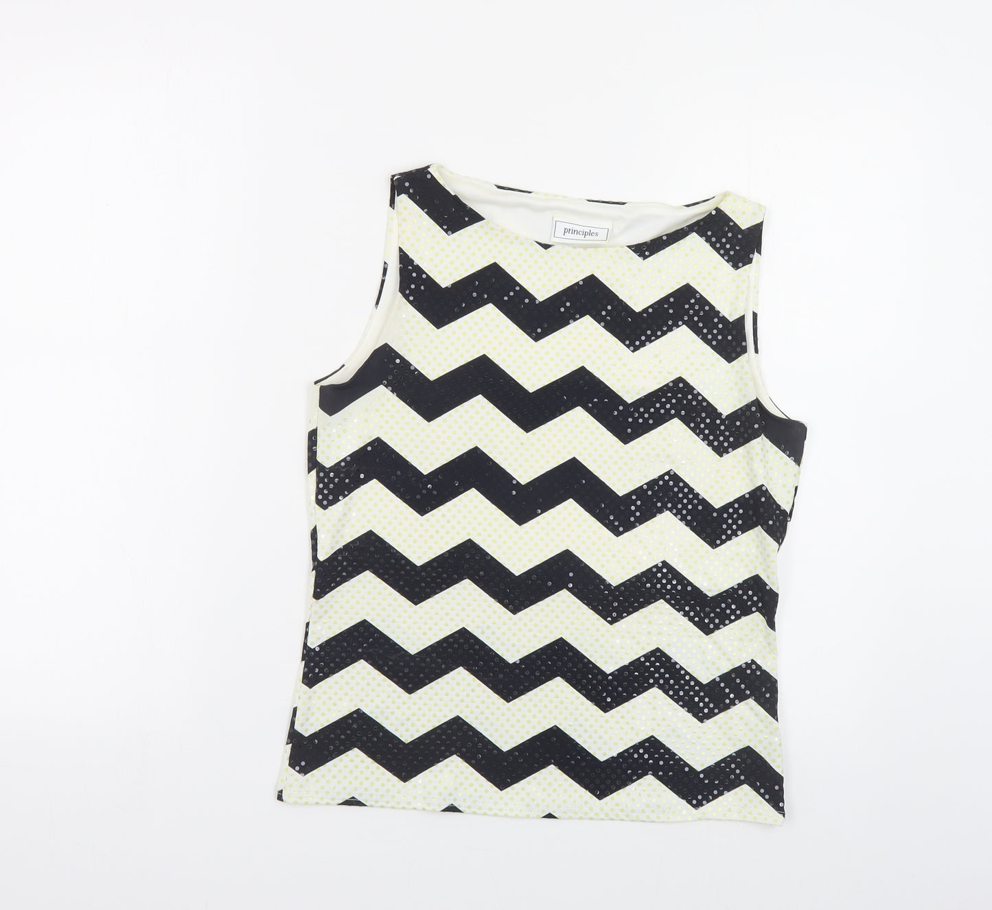 Principles Womens Ivory Geometric Polyester Basic Tank Size 12 Boat Neck