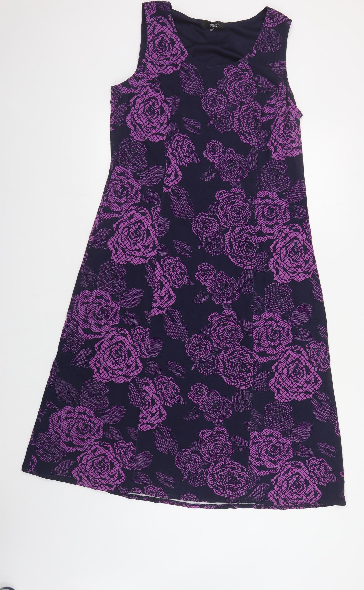 Marks and Spencer Womens Purple Floral Viscose A-Line Size 16 Scoop Neck Pullover