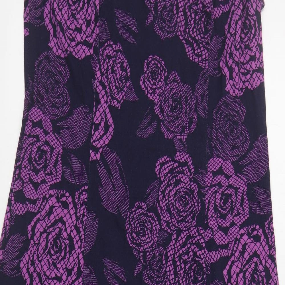 Marks and Spencer Womens Purple Floral Viscose A-Line Size 16 Scoop Neck Pullover