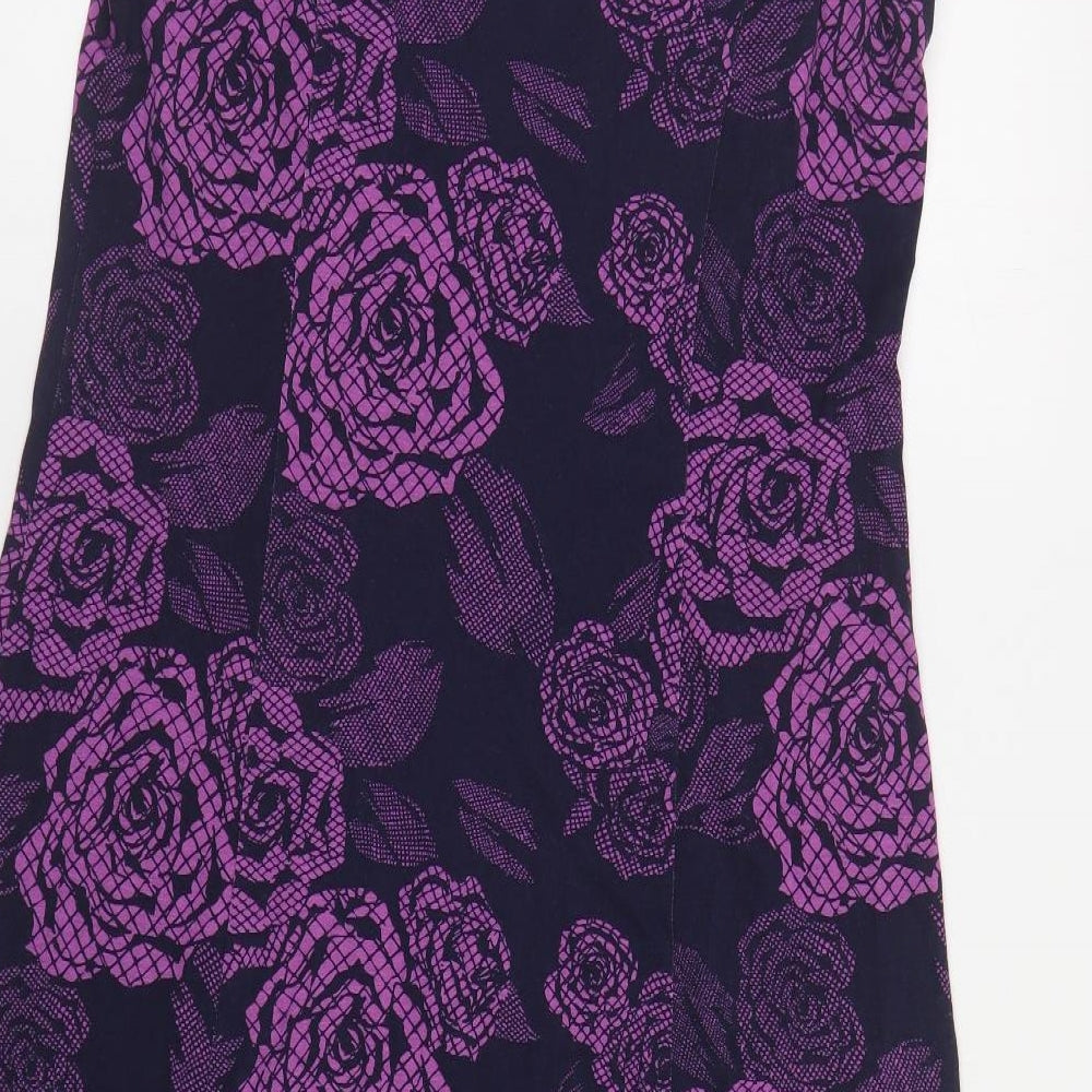 Marks and Spencer Womens Purple Floral Viscose A-Line Size 16 Scoop Neck Pullover