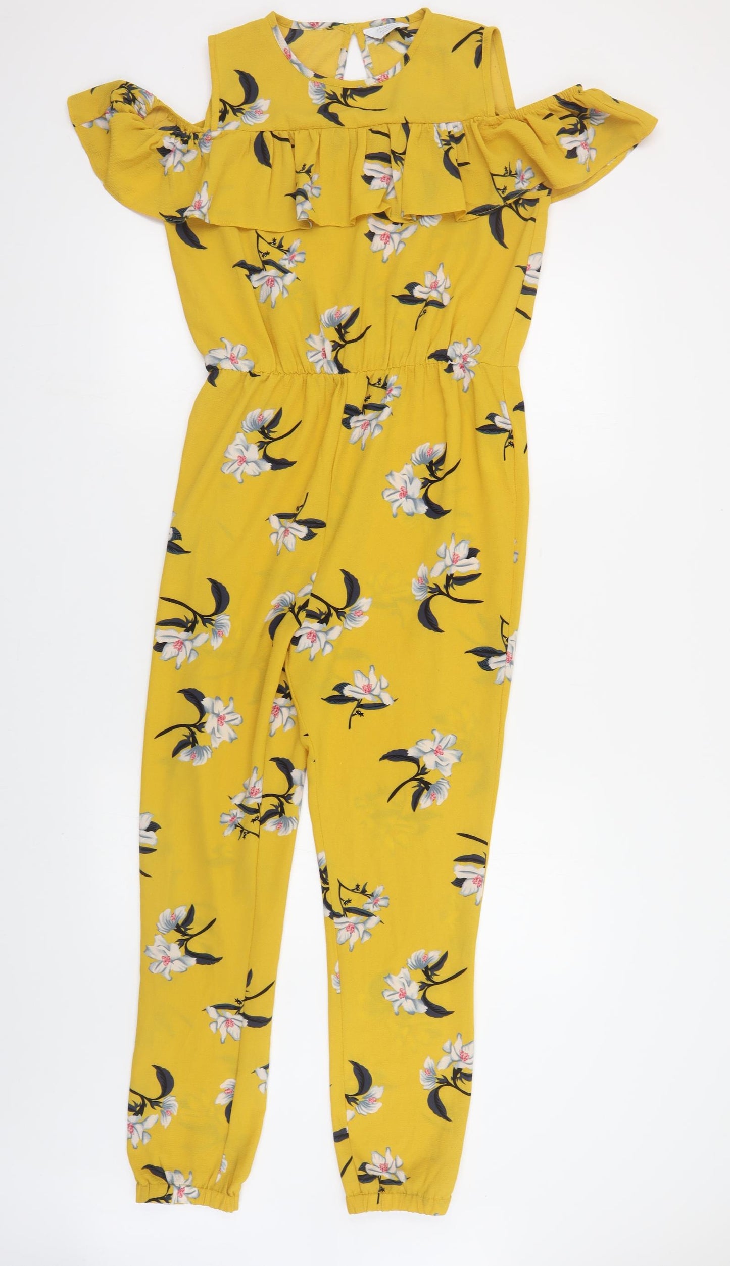 Primark Girls Yellow Floral Polyester Jumpsuit One-Piece Size 14-15 Years Button