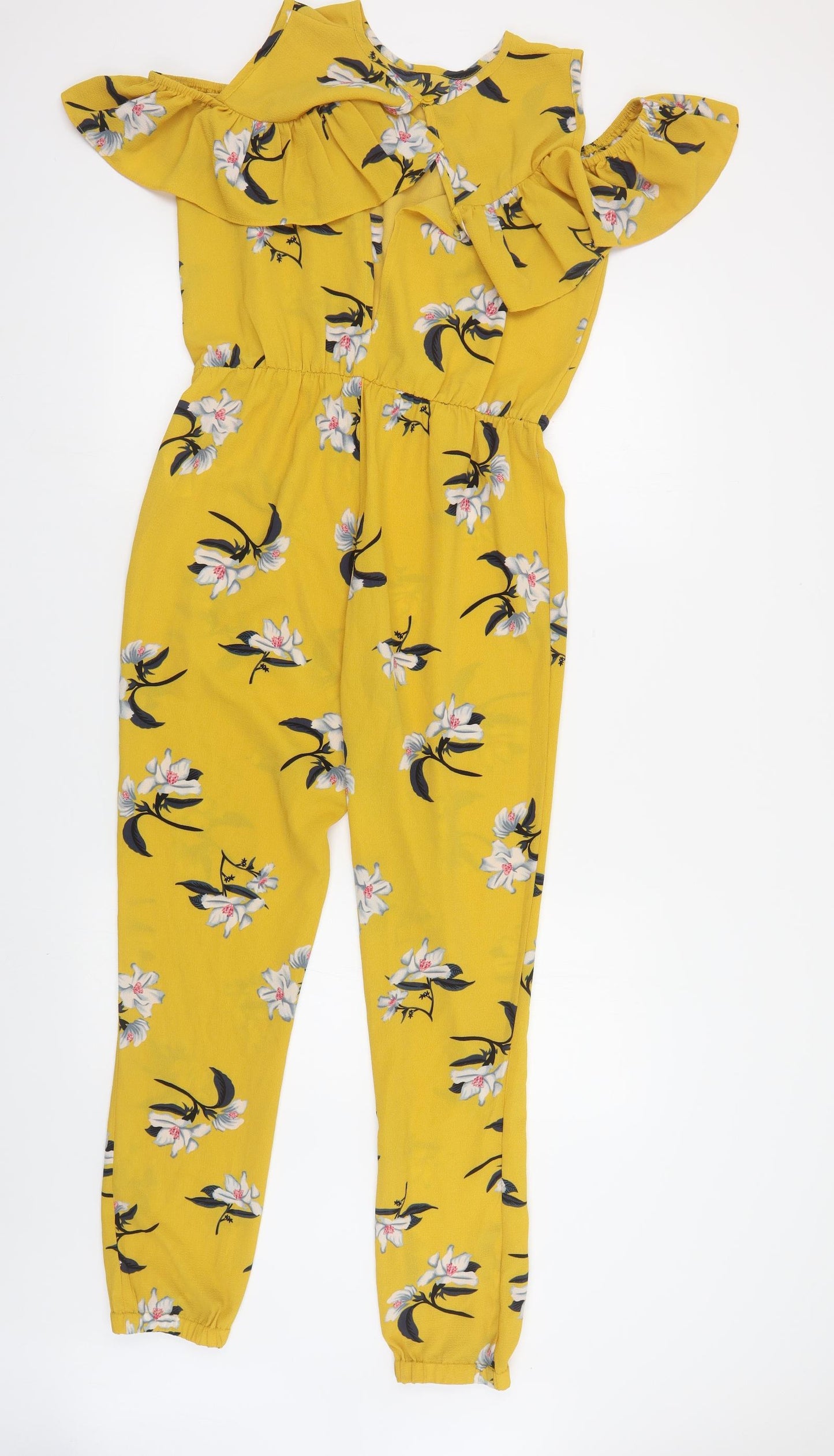 Primark Girls Yellow Floral Polyester Jumpsuit One-Piece Size 14-15 Years Button
