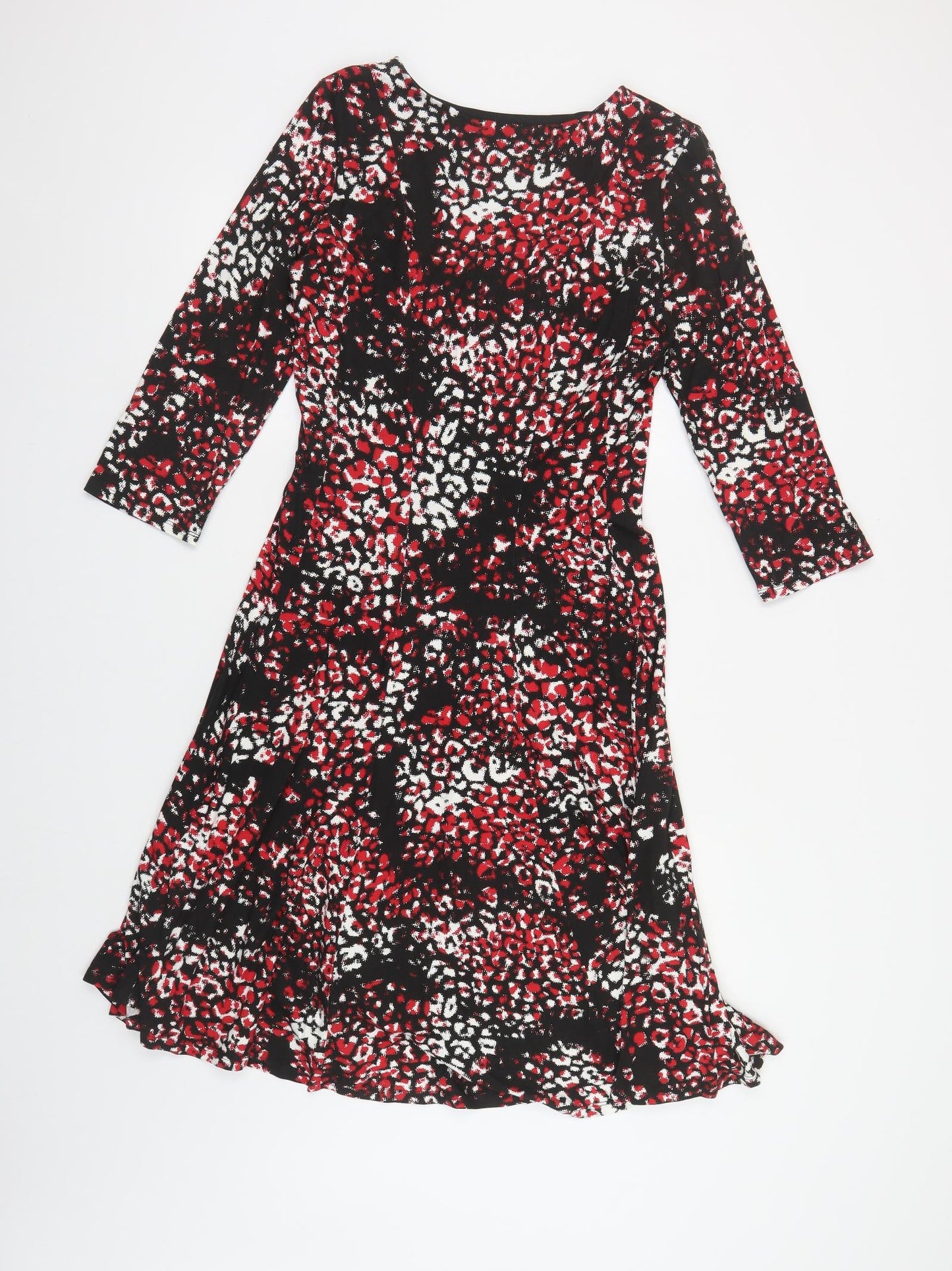 Roman Womens Black Animal Print Viscose Fit & Flare Size 10 Boat Neck Pullover