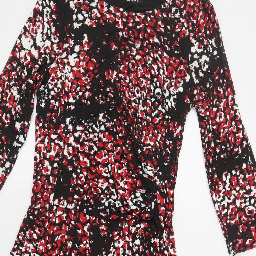 Roman Womens Black Animal Print Viscose Fit & Flare Size 10 Boat Neck Pullover
