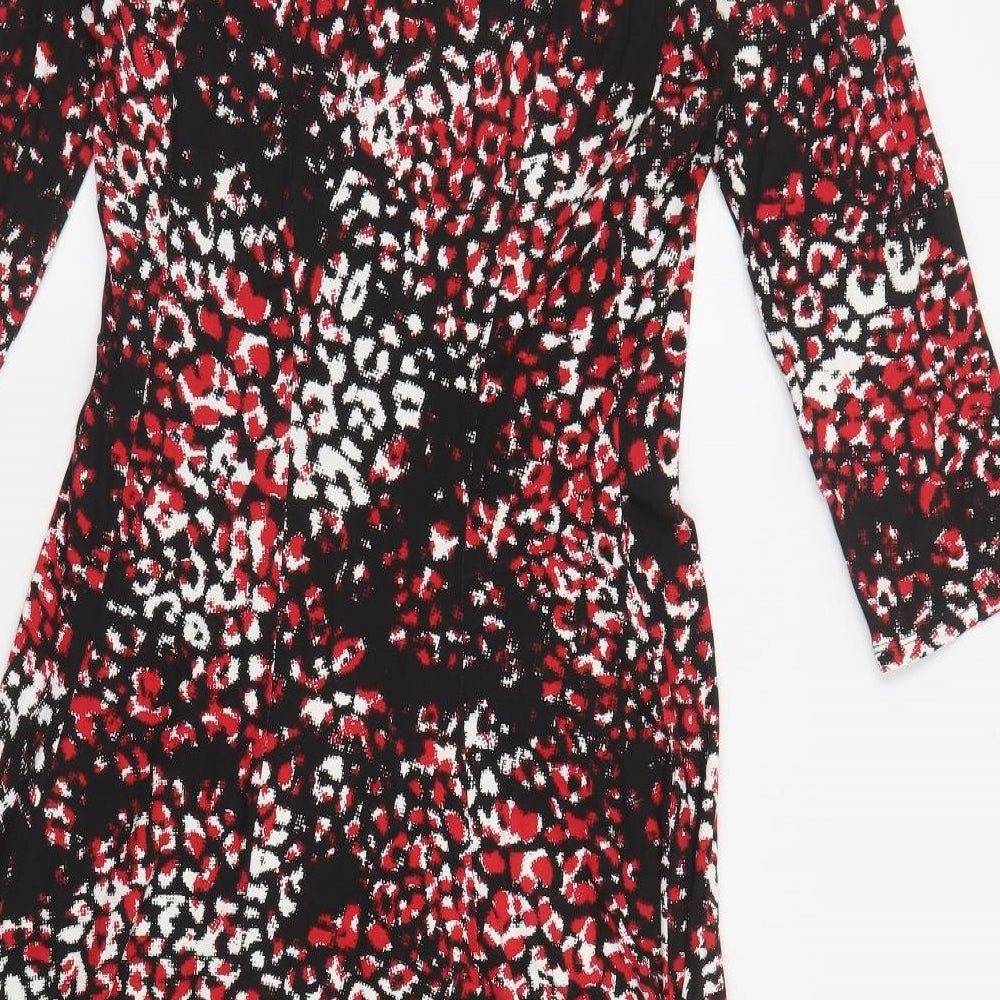 Roman Womens Black Animal Print Viscose Fit & Flare Size 10 Boat Neck Pullover