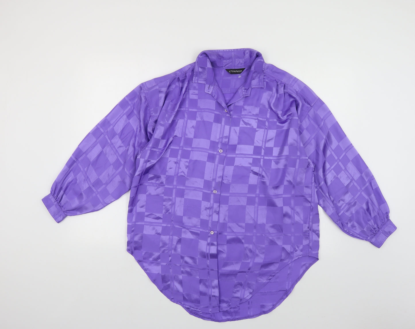 Strategy Womens Purple Geometric Polyester Basic Button-Up Size 14 Collared
