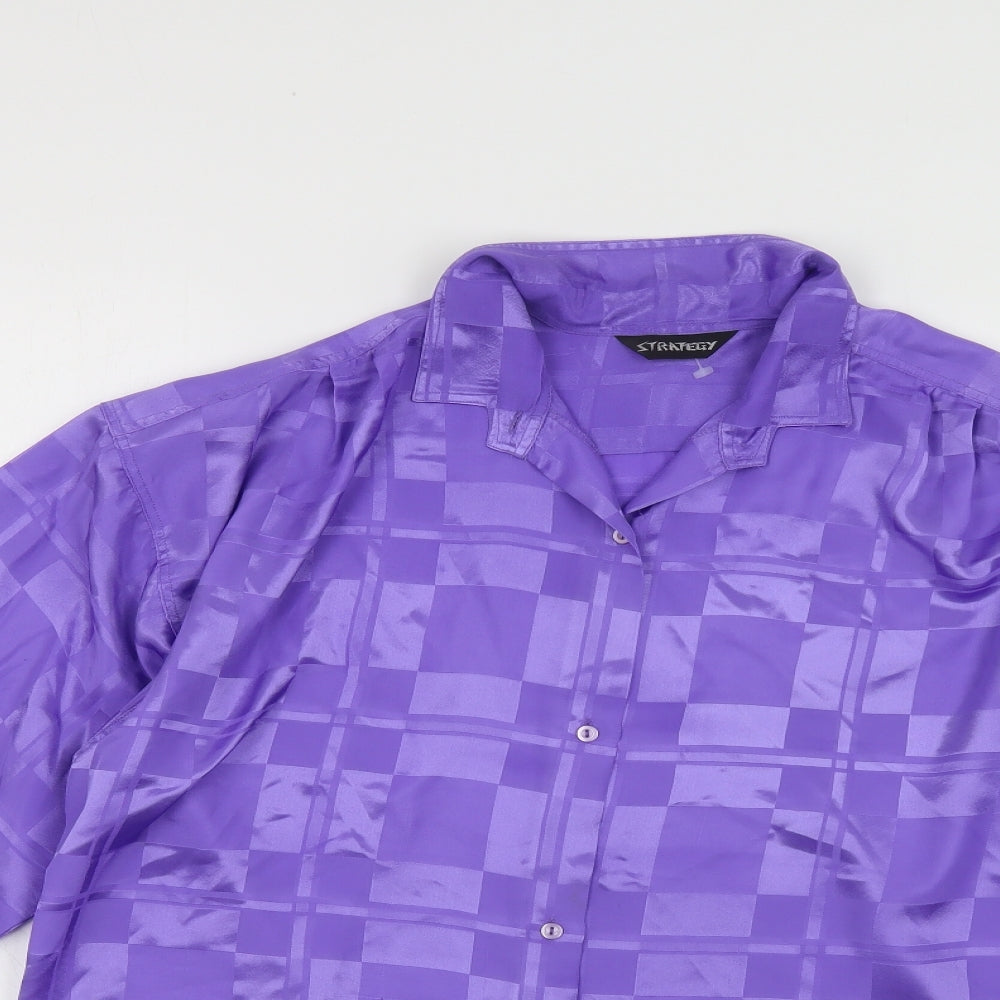 Strategy Womens Purple Geometric Polyester Basic Button-Up Size 14 Collared