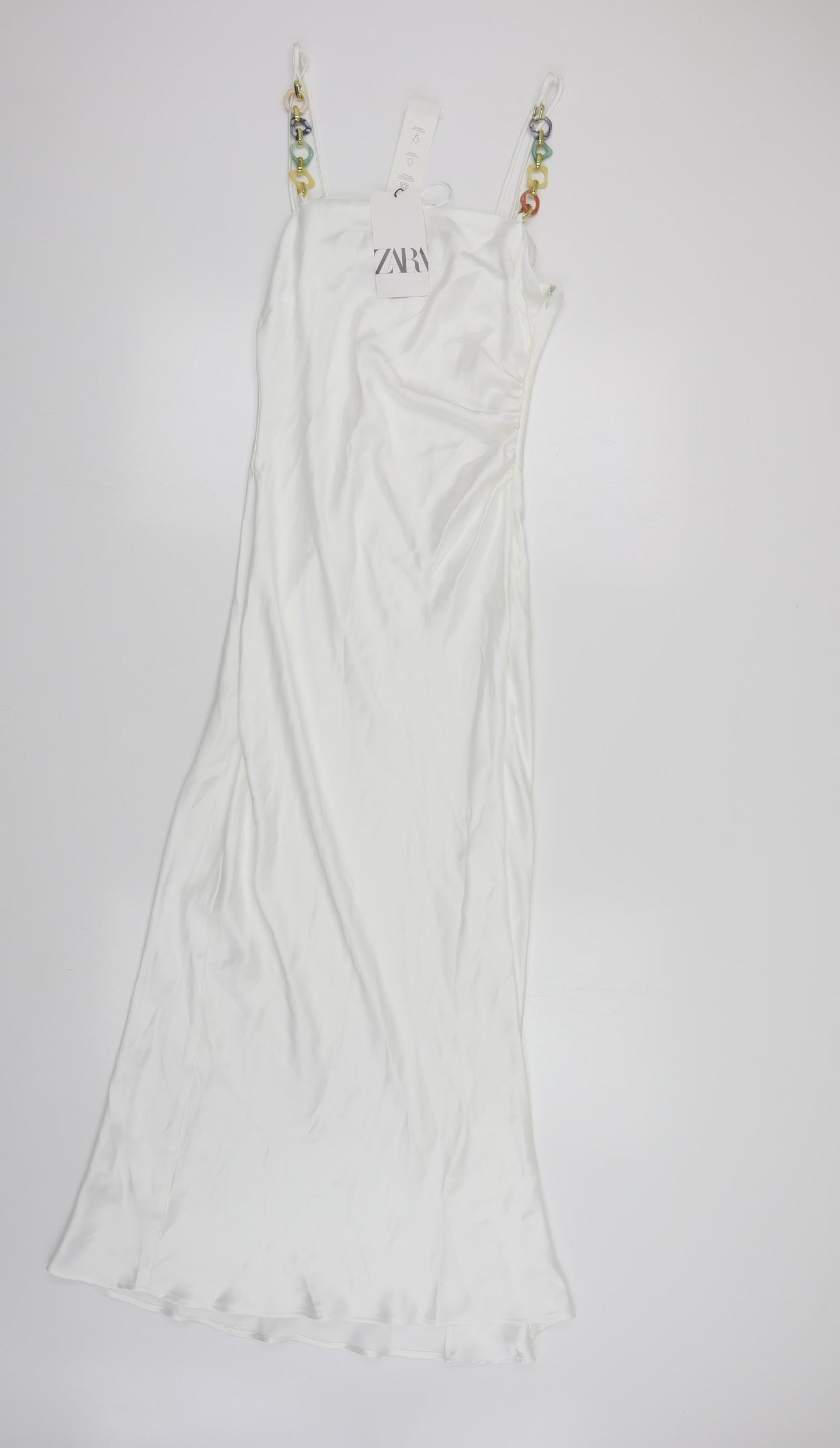 Zara Womens White Polyester Slip Dress Size S Square Neck Zip