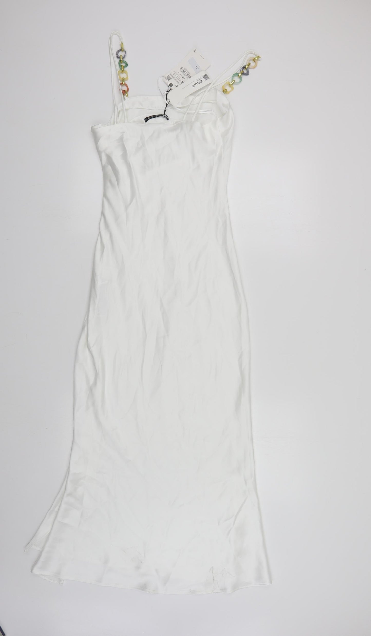 Zara Womens White Polyester Slip Dress Size S Square Neck Zip