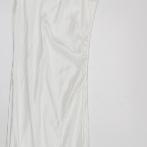 Zara Womens White Polyester Slip Dress Size S Square Neck Zip