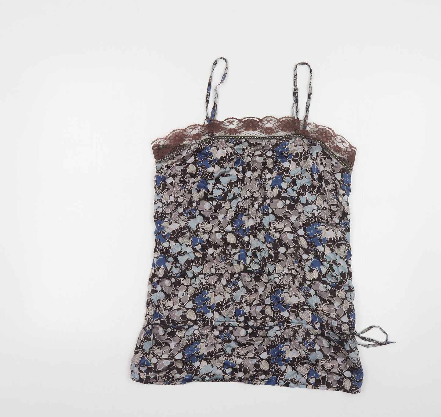Look Womens Multicoloured Floral Silk Camisole T-Shirt Size 12 Square Neck - Lace Detail