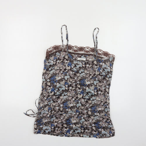 Look Womens Multicoloured Floral Silk Camisole T-Shirt Size 12 Square Neck - Lace Detail