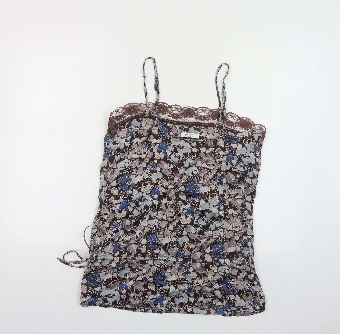 Look Womens Multicoloured Floral Silk Camisole T-Shirt Size 12 Square Neck - Lace Detail