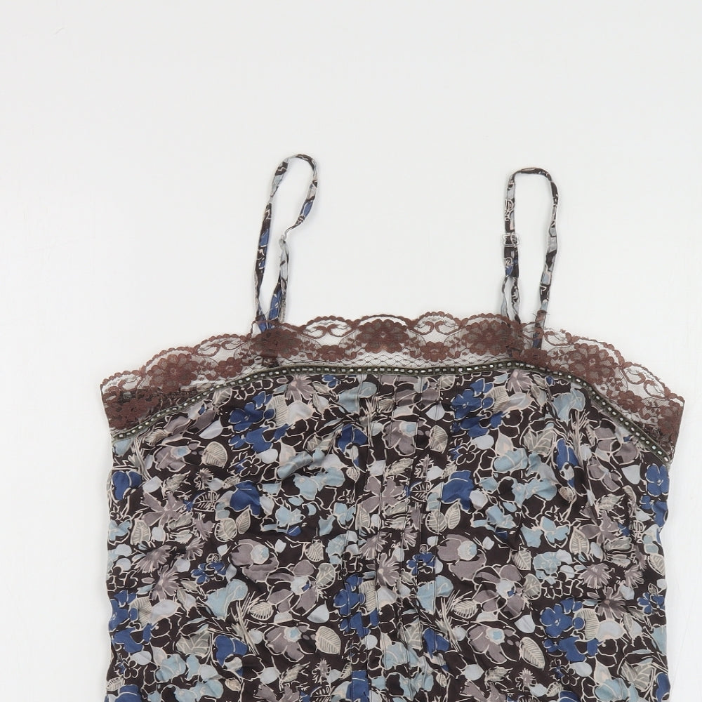Look Womens Multicoloured Floral Silk Camisole T-Shirt Size 12 Square Neck - Lace Detail
