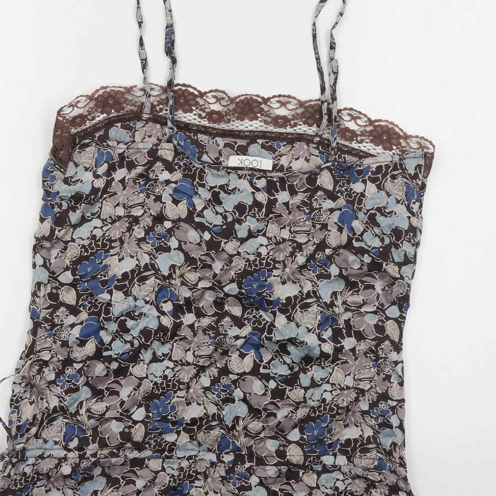 Look Womens Multicoloured Floral Silk Camisole T-Shirt Size 12 Square Neck - Lace Detail