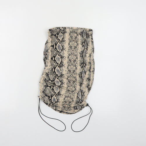 PRETTYLITTLETHING Womens Beige Animal Print Polyester Straight & Pencil Skirt Size 4 - Snake Print Ruched