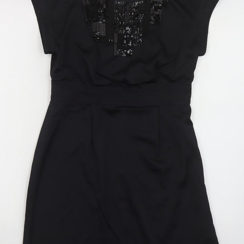 Marks and Spencer Womens Black Polyester Pencil Dress Size 8 Round Neck Zip