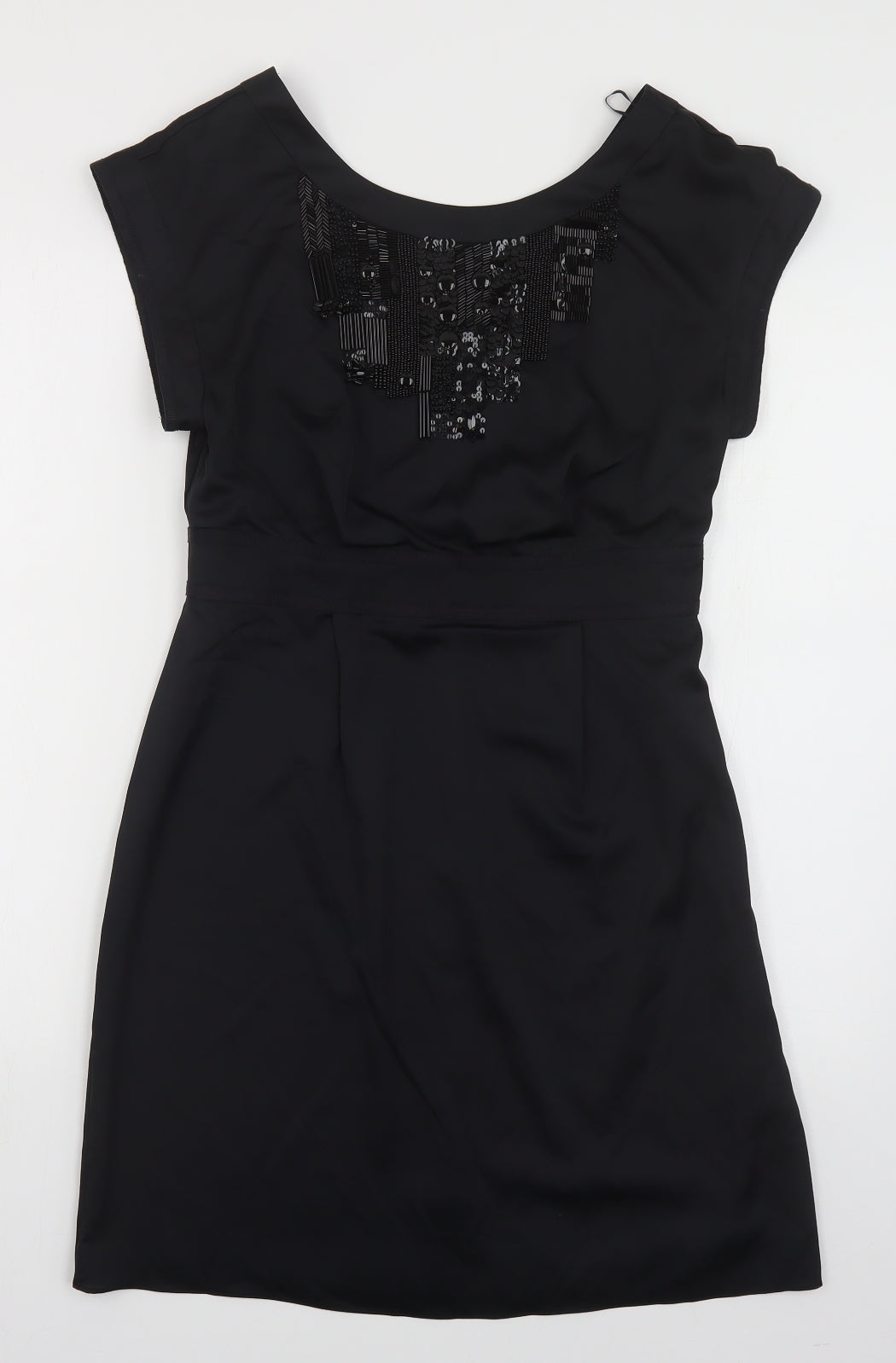 Marks and Spencer Womens Black Polyester Pencil Dress Size 8 Round Neck Zip