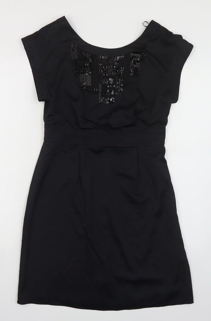 Marks and Spencer Womens Black Polyester Pencil Dress Size 8 Round Neck Zip