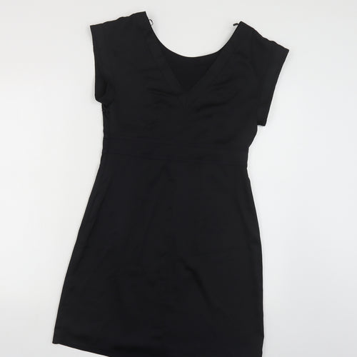 Marks and Spencer Womens Black Polyester Pencil Dress Size 8 Round Neck Zip