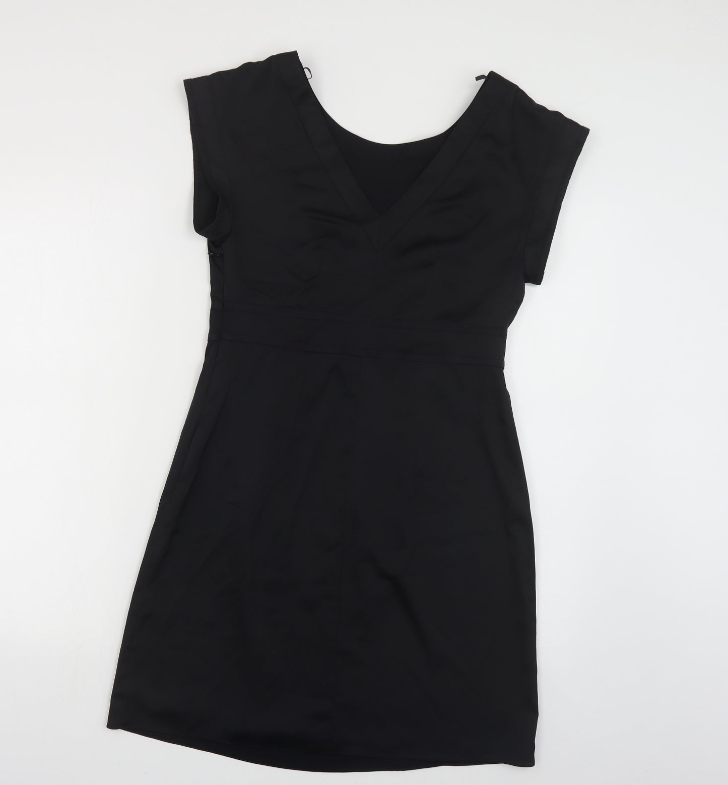 Marks and Spencer Womens Black Polyester Pencil Dress Size 8 Round Neck Zip