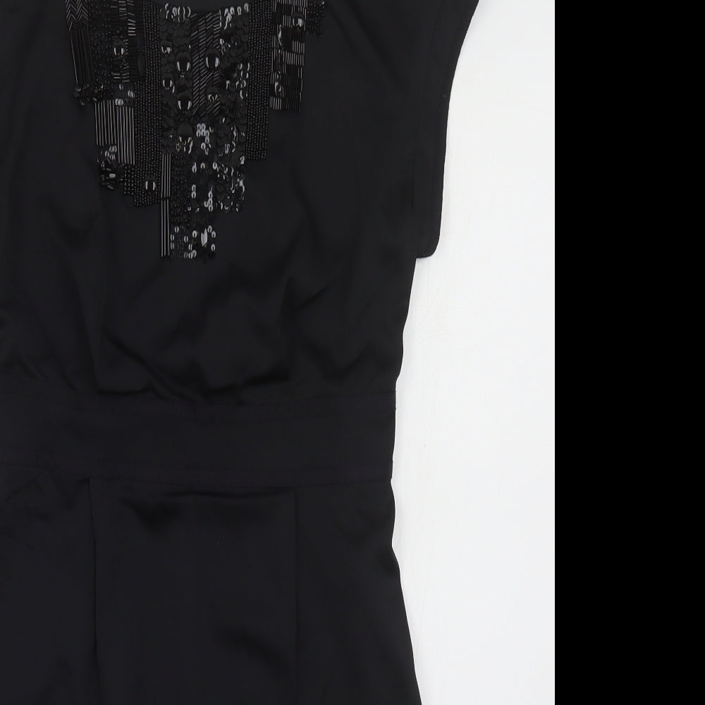 Marks and Spencer Womens Black Polyester Pencil Dress Size 8 Round Neck Zip