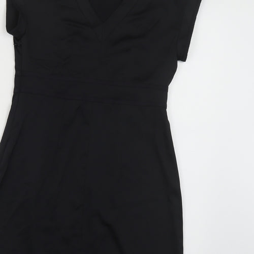 Marks and Spencer Womens Black Polyester Pencil Dress Size 8 Round Neck Zip