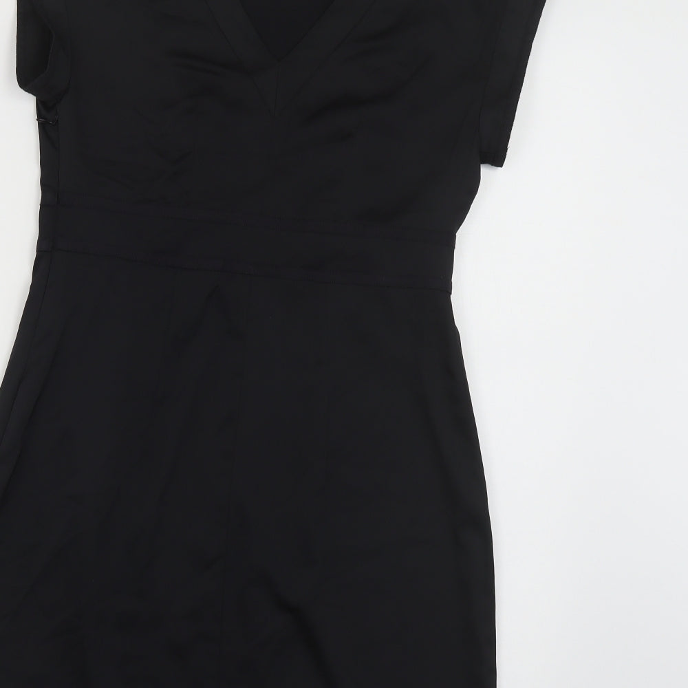 Marks and Spencer Womens Black Polyester Pencil Dress Size 8 Round Neck Zip