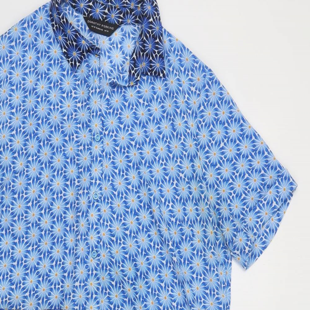 Dorothy Perkins Womens Blue Floral Polyester Shirt Dress Size 14 Collared Button