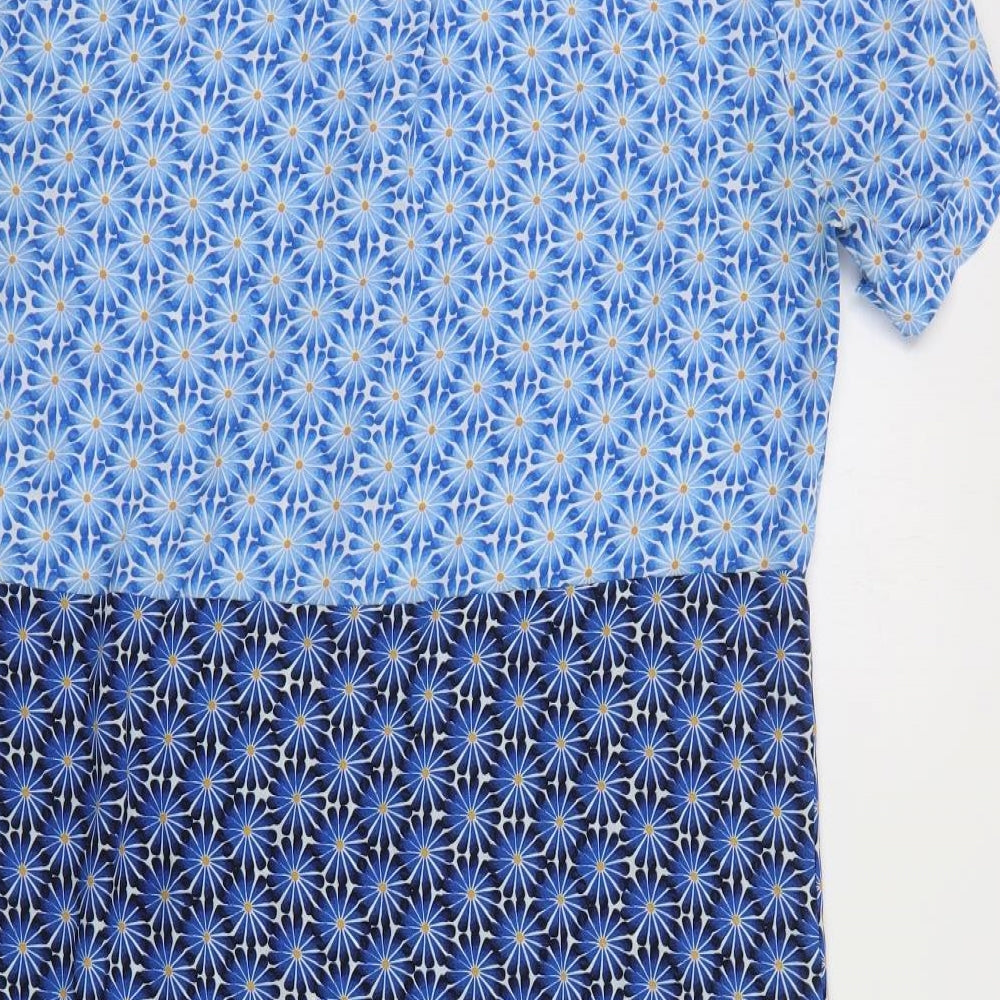 Dorothy Perkins Womens Blue Floral Polyester Shirt Dress Size 14 Collared Button