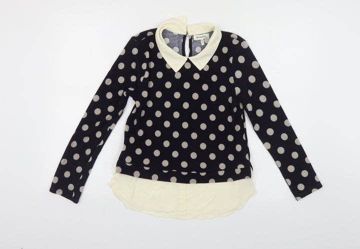 Monteau Womens Blue Collared Polka Dot Polyester Pullover Jumper Size S