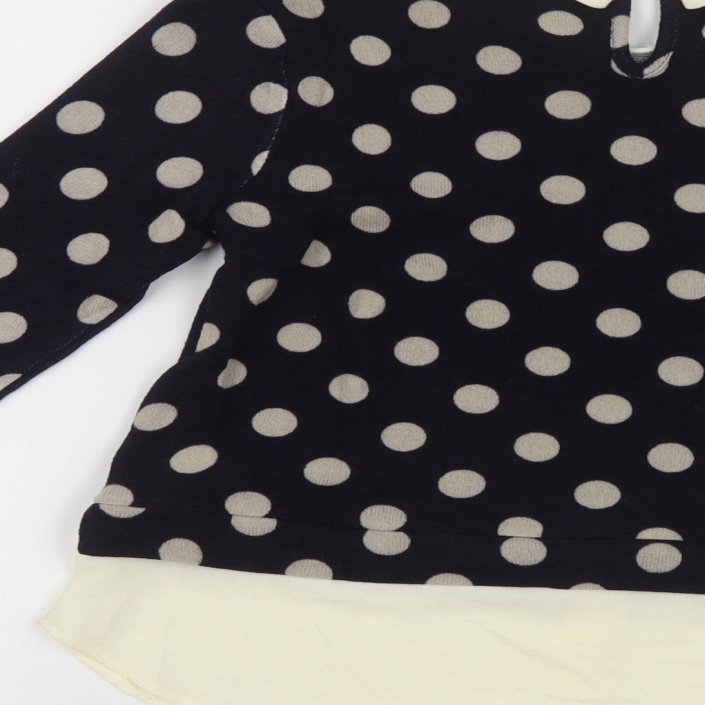 Monteau Womens Blue Collared Polka Dot Polyester Pullover Jumper Size S