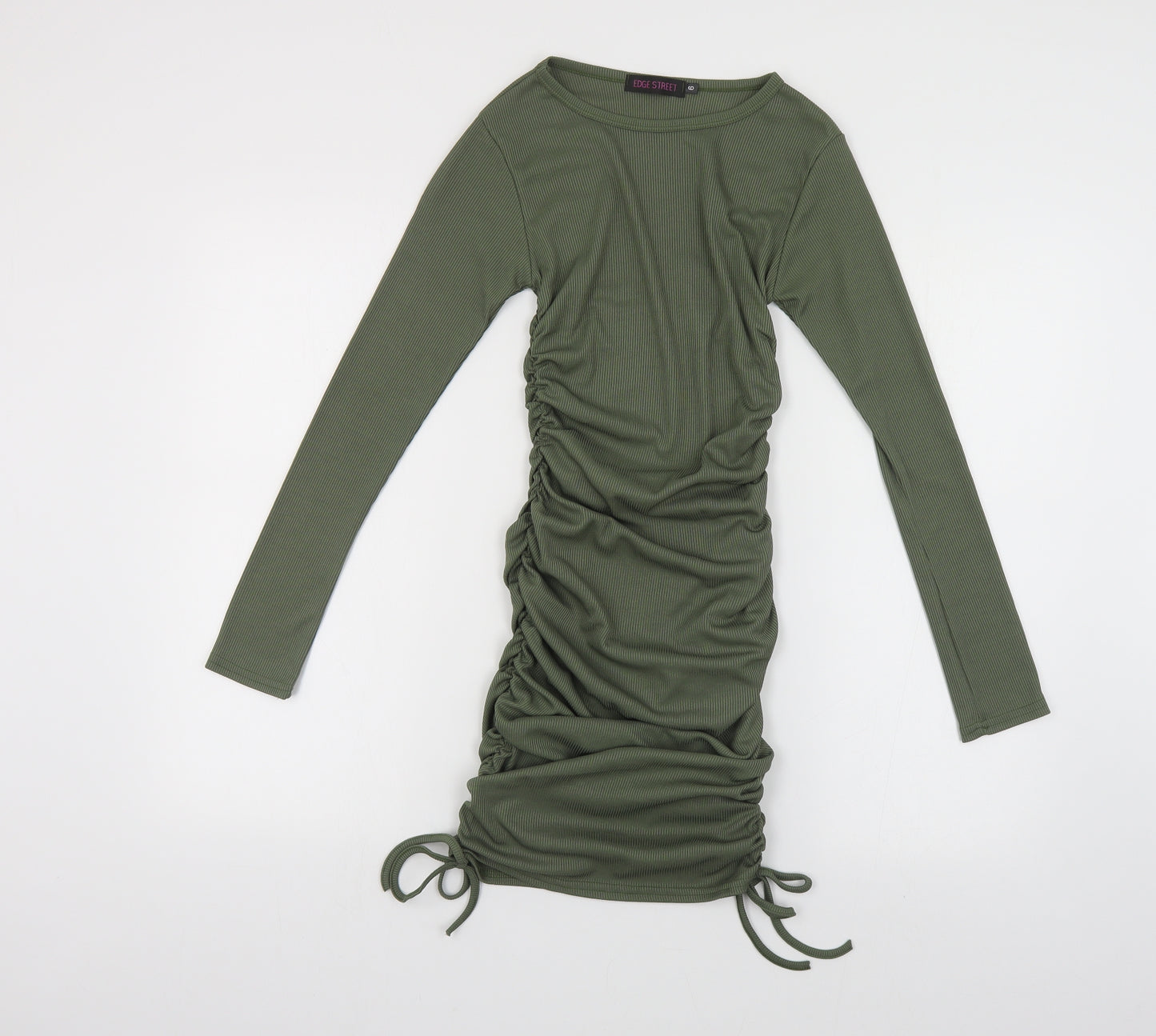Edge Street Womens Green Polyester Bodycon Size 6 Crew Neck Tie - Ribbed