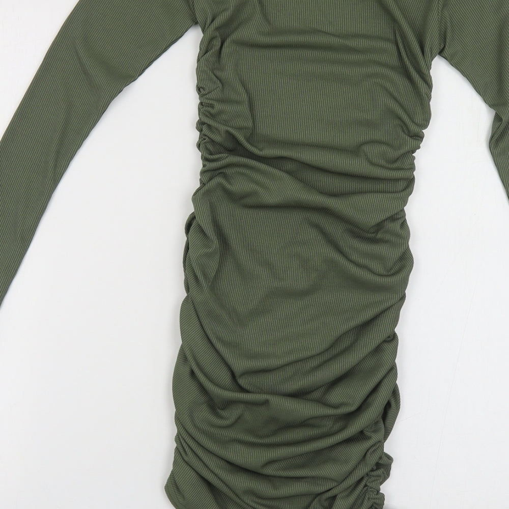 Edge Street Womens Green Polyester Bodycon Size 6 Crew Neck Tie - Ribbed