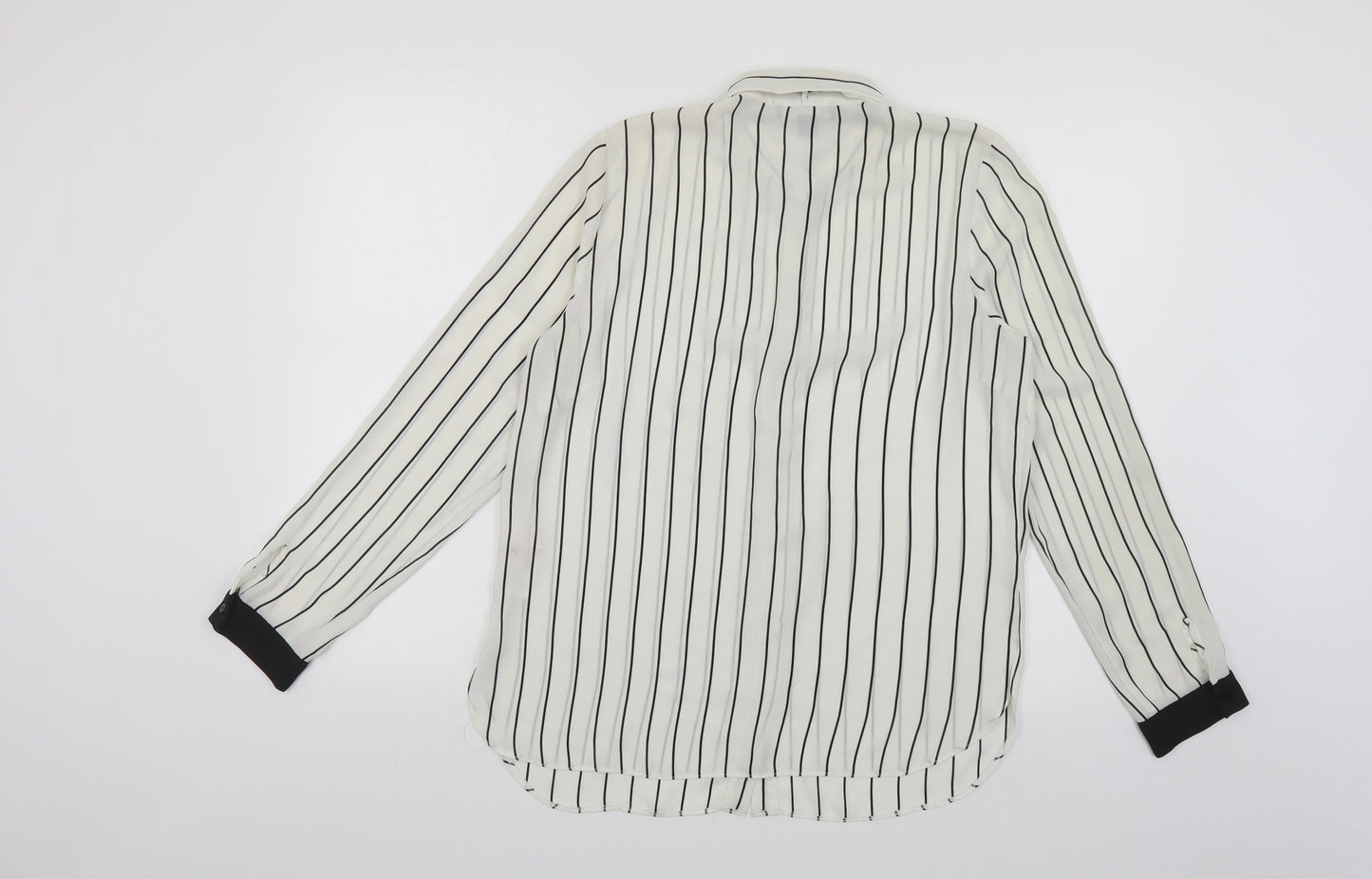 Primark Womens White Striped Polyester Basic Button-Up Size 10 Collared