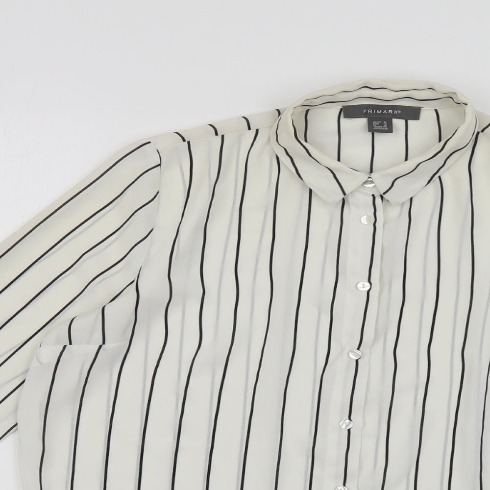 Primark Womens White Striped Polyester Basic Button-Up Size 10 Collared