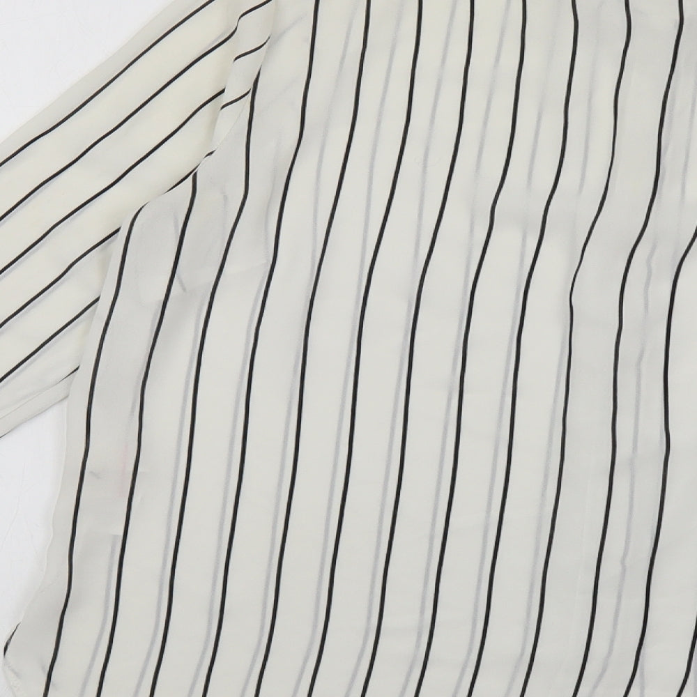 Primark Womens White Striped Polyester Basic Button-Up Size 10 Collared