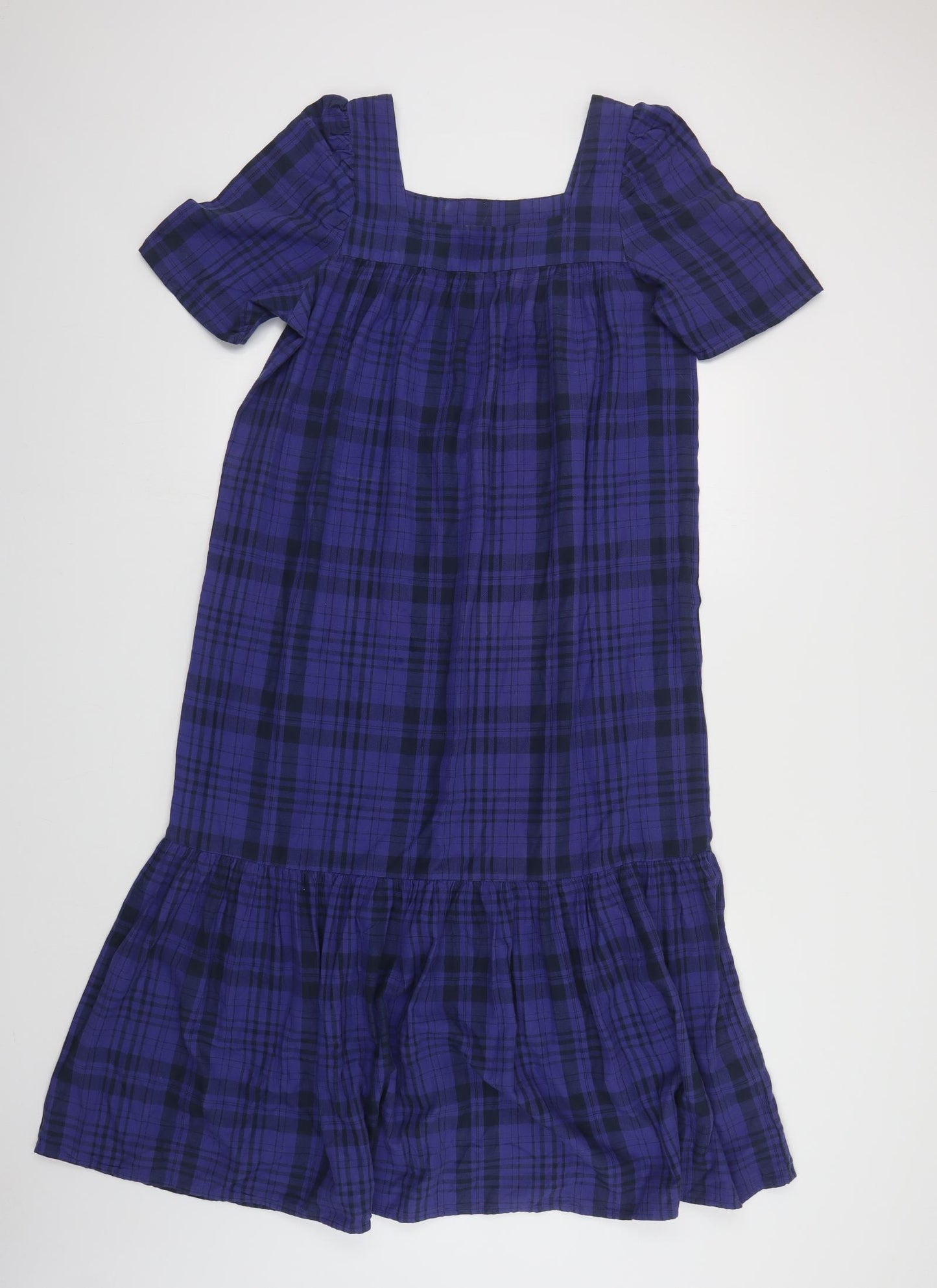 Nasty Gal Womens Blue Plaid Cotton A-Line Size 8 Square Neck Pullover